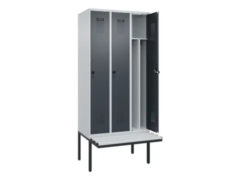 locker met bank,voor scheiding van kleding,HxBxD 2120x900x815mm,3vak