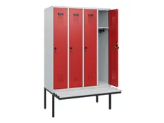 locker met bank,HxBxD 1950x1200x815mm,4vak,vak B 300mm,draaigrendel
