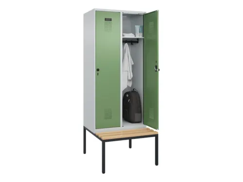 locker met bank,HxBxD 2120x800x815mm,2vak,vak B 400mm,draaigrendel