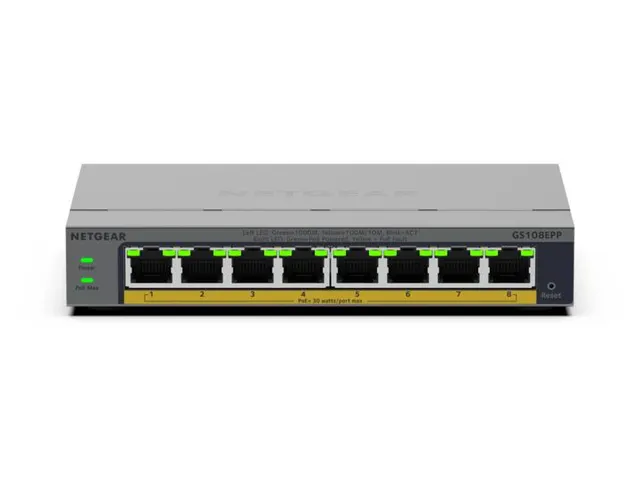 NETGEAR GS108EPP, Unmanaged, Gigabit Ethernet (10/100/1000), Full dupl