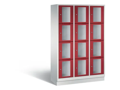 Lockerkast 1800x1200x500mm 3x4 vakken Cilinderslot, Sokkel, RAL3003