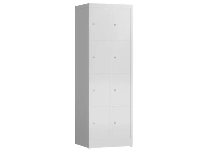 Lockerkast 1800x590x500mm 2x4 vakken cilinderslot, sokkel, RAL7035