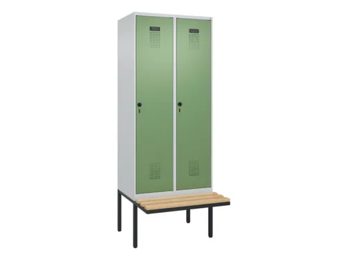 locker met bank,HxBxD 2120x800x815mm,2vak,vak B 400mm,draaigrendel