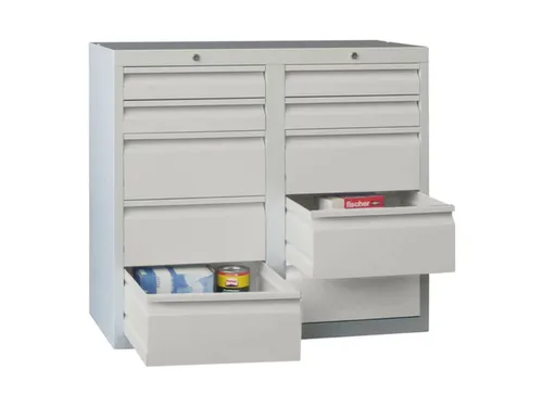ladekast HxBxD 900x1000x500mm 10laden RAL7035 front RAL7035