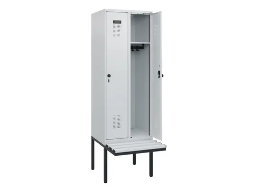 locker met bank,HxBxD 1950x600x815mm,2vak,vak B 300mm,draaigrendel