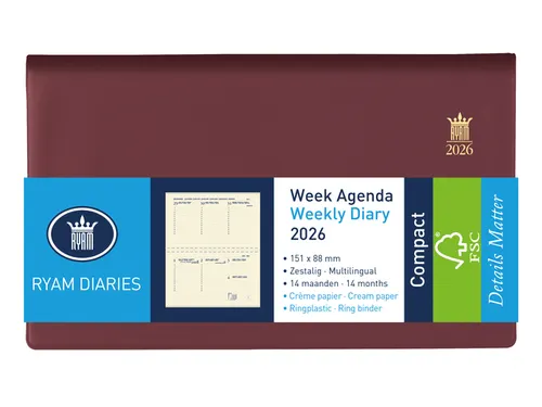 Agenda 2027 Ryam Compact Suprema 7dagen/2pagina's ringplastic bordeaux