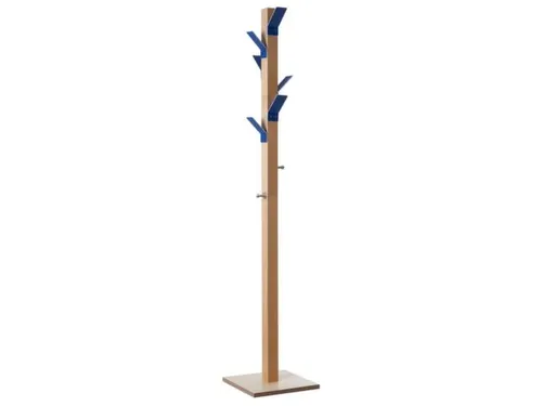 Staande kapstok 6jas-/2tashaken hout/polystyreen naturel/blauw