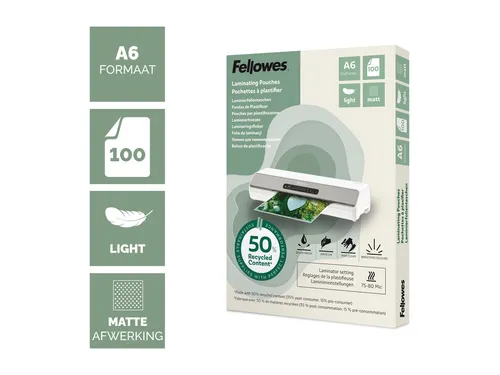 Lamineerhoes Fellowes A6 light 50% gerecycled mat 100stuks