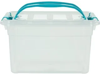 Carry Box opbergdoos 13 liter transparant met blauwe handvat - 3