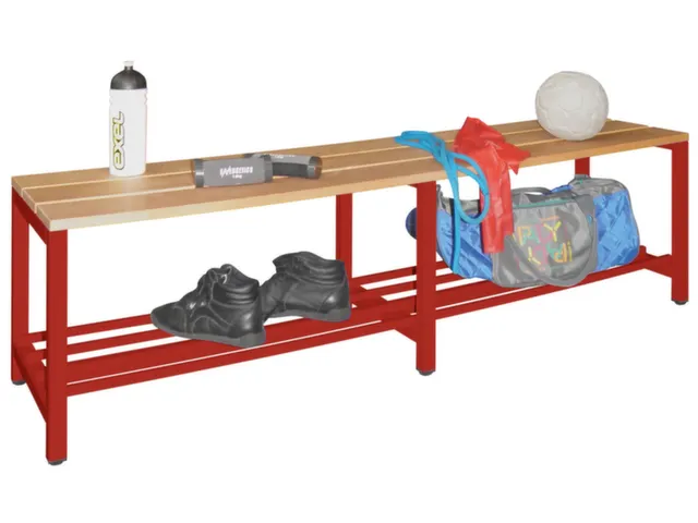 banc-patère,LxP 1500x370mm,barrettes en bois hêtre,piètement RAL300