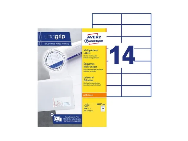 Etiket Avery Zweckform 3653-200 105x42.3mm wit 2800stuks