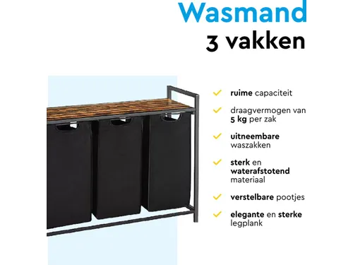 Wasmand 3 vakken Zwart LB300