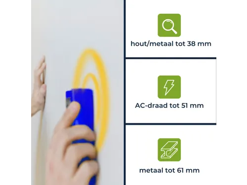 Digitale leidingzoeker detecteert tot 51 mm, metaal/hout/kabels