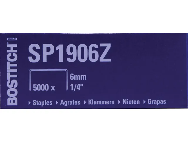 Nieten Bostitch SP1906Z staal 6mm rechte rug 5000 stuks