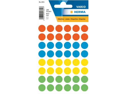 HERMA 1851 Multipurpose etiketten Rond 13mm Assorti 240 stuks