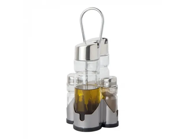 Menage 4-delig peper/zout/olie/azijn kunststof voet