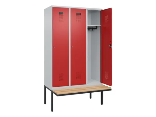 locker met bank,HxBxD 2120x1200x815mm,3vak,vak B 400mm,cilinderslot