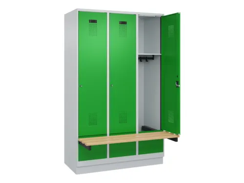 locker met bank,HxBxD 1950x1200x815mm,3vak,vak B 400mm,cilinderslot