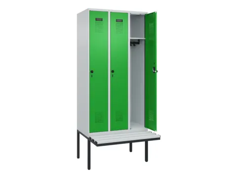 locker met bank,HxBxD 2120x900x815mm,3vak,vak B 300mm,draaigrendel