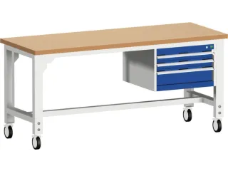werkbank,verrijdbaar,HxBxD 840-1140x2000x750mm,beukenblad - 2