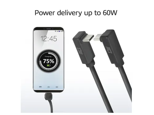 Kabel ACT USB-C hoek boven/beneden 10Gbps 1m
