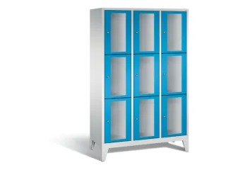 lockerkast 1850x1200x500mm 3x3 vakken Cilinderslot Poten, RAL5012 - 2