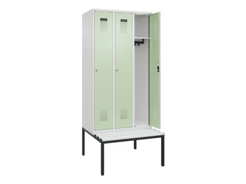 locker met bank,HxBxD 2120x900x815mm,3vak,vak B 300mm,cilinderslot
