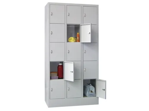 lockerkast,HxBxD 1850x900x500mm,3x5vakken,RAL7035,front RAL3000