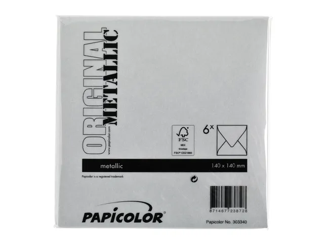 Envelop Papicolor 140x140mm Zilver Gegomd pak à 6 stuks