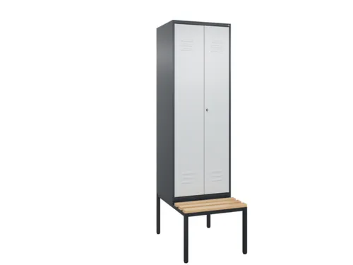 PBM-locker met bank,HxBxD 2120x600x815mm,2vak,vak B 300mm,cil.-slot