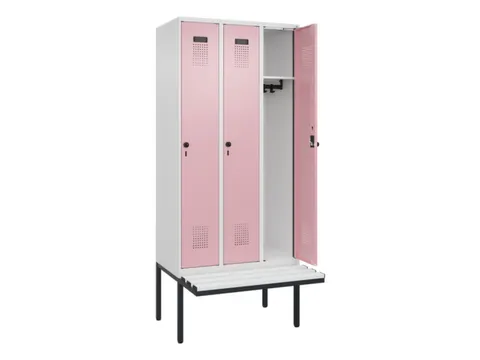 locker met bank,HxBxD 2120x900x815mm,3vak,vak B 300mm,draaigrendel
