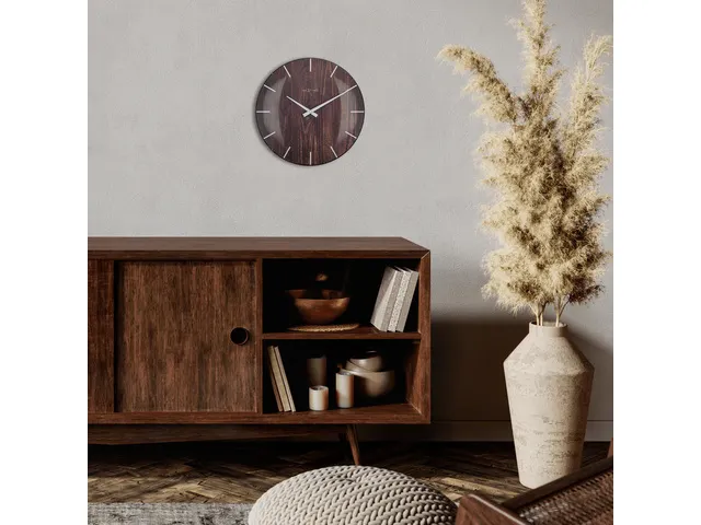 Horloge murale NeXtime 'Edge-Wood-Dome' Ø35cm plastique marron