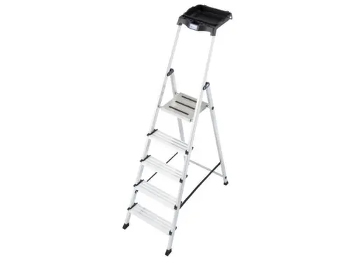 trapladder,eenzijdig,5treden,bordes m. antislip elementen,balk L 1,8m
