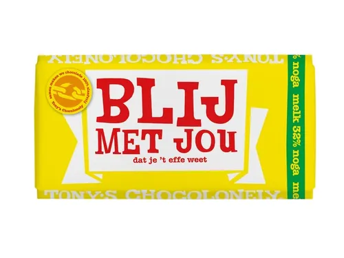 Chocolade Tony's Chocolonely reep 180gr melk noga "Blij met jou"