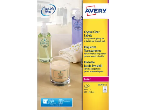 Crystal Clear etiket Avery L7782-25 63.5x38.1mm Transparant 525 stuks