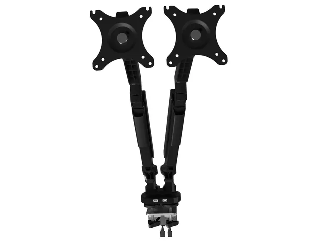 Dubbele Monitorarm Zwart Incl. USB Poorten