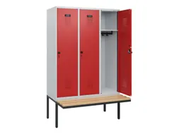 locker met bank,HxBxD 1950x1200x815mm,3vak,vak B 400mm,draaigrendel