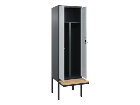 PBM-locker met bank,HxBxD 2120x600x815mm,2vak,vak B 300mm,draaigrendel