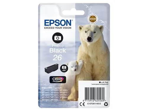 Epson 26 T2611 inktcartridge foto zwart