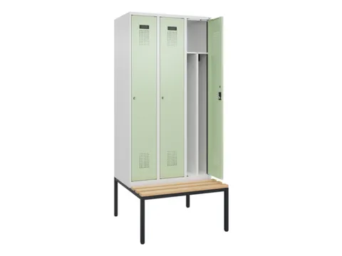 locker met bank,voor scheiding van kleding,HxBxD 2120x900x815mm,3vak