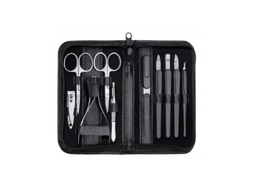 Manicureset Clauss 10-delig in zwart lederen etui relatiegeschenk