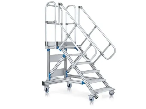 bordestrap,verrijdbaar,bordes H 1,25m,5treden,60° helling,aluminium