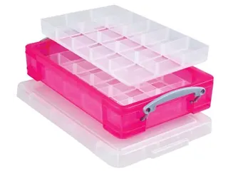 Opbergdoos 4 Liter Transparant Roze Met Hobby Divider 30vak - 1