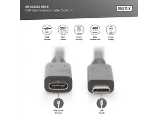 USB Type-C verlengkabel Type C St/Bu 2m 3A 480MB Versie 2.0 Zwart - 10