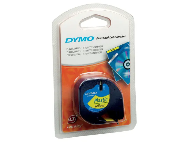 Labeltape Dymo Letratag 91202 plastic 12mm zwart op geel S0721620