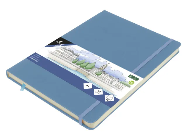Schetsboek Kangaro A4 sky blue PU HC 80 vel 140gr roomwit met elastiek