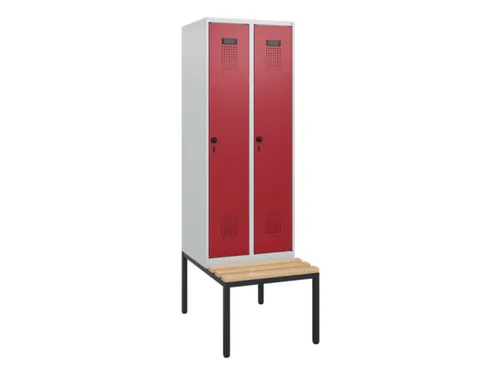 locker met bank,HxBxD 1950x600x815mm,2vak,vak B 300mm,draaigrendel