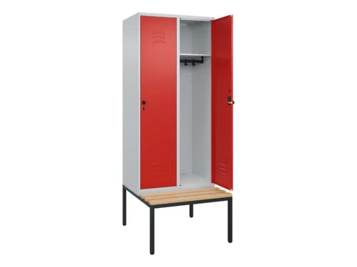locker met bank,HxBxD 2120x800x815mm,2vak,vak B 400mm,draaigrendel
