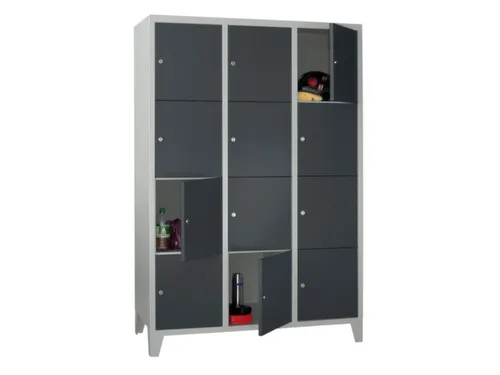 lockerkast,HxBxD 1850x1200x500mm,3x4vakken,RAL7035,front RAL7016