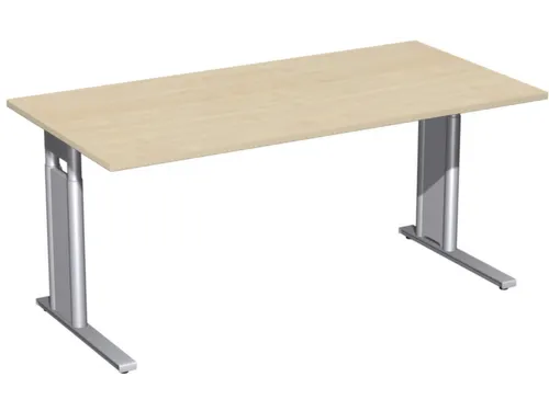 Bureau C-Poot Hxbxd 680-800x1600x800mm Esdoorn Decor zilverkleurig